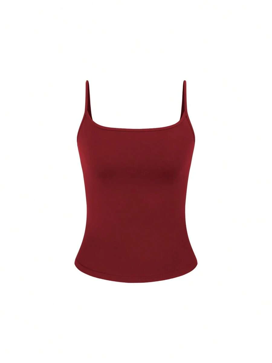 European And American Style Women Knit Sexy Cami Crop Top, Slim Fit Minimalist Summer Tank Top Casual - Wine Red - View 1