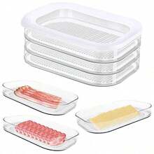 1-4层冰箱食品储物盒，带盖，可堆叠，适用于培根、奶酪、火腿、冷切肉、萨拉米香肠等，厨房冰箱收纳整理，防漏可重复使用，非常适合厨房、户外、露营、情人节、新年礼物 - 彩色 - 查看 4