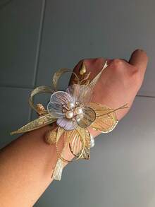 1 Shiny Rose Vintage Elegant Brooch + 1 Wrist Corsage Set, Unisex Design, Suitable For Groom, Bride, Wedding, Formal Party - Multicolor - View 13