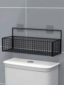 1/2pcs Adhesive Shower Caddy, No Drill Bathroom Storage Rack, Wall Mounted Organizer Basket, Iron Wire Mesh Vanity Holder - Multicolor - View 8