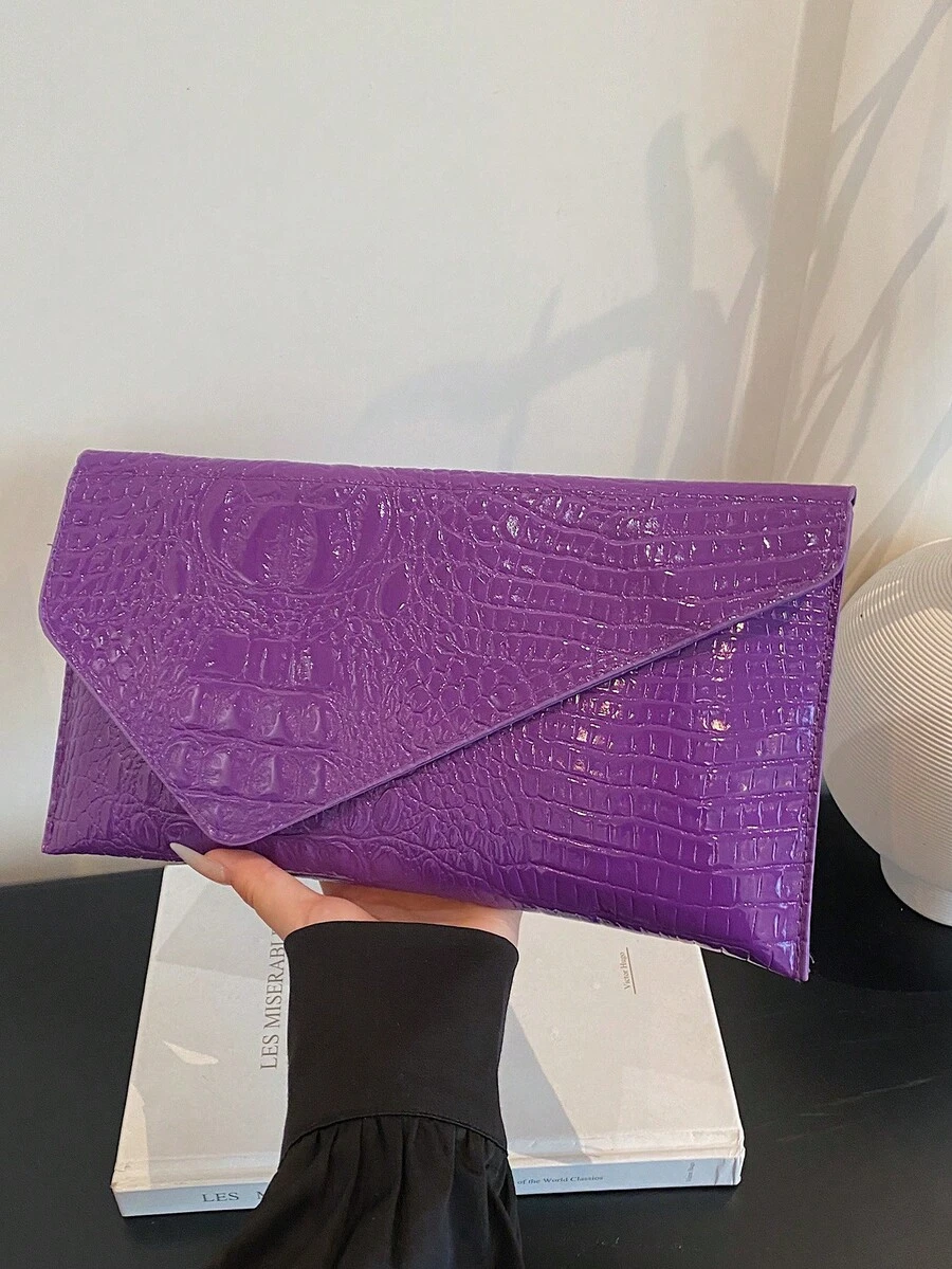 New Niche Design Fashion Crocodile Embossed Envelope Bag, Retro Style Women Handbag - Purple - View 1