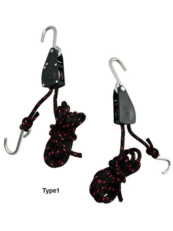 2 dây buộc có khóa ratchet, dài 2.5m/3.1m, móc chữ S dùng để buộc mũi và đuôi thuyền canoe, kayak, xe hơi, ATV, UTV, xe tải để kiểm soát hàng hóa.