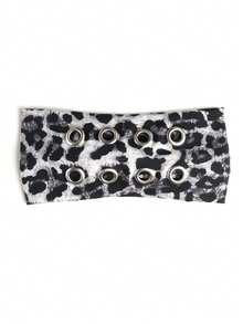 1pc Punk Y2K Metal Hoop Hollow Headband, Unisex Leopard Print Headband - Multicolor - View 5