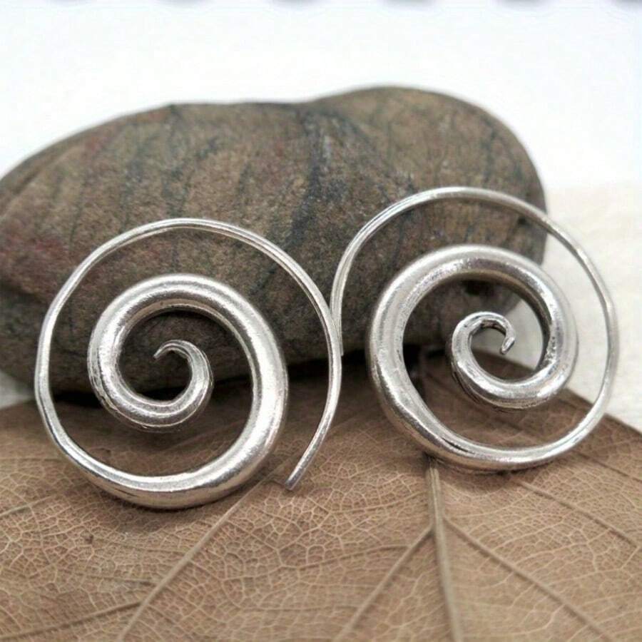 Unisex Simple Spiral Hoop Earrings - Silver - View 1