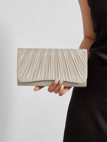 Chiếc túi xách đơn giản và thanh lịch mới này có thiết kế đơn giản và thời trang, kiểu dáng xếp ly màu mơ, phù hợp cho các bữa tiệc, đám cưới, tiệc sinh nhật, KTV và các dịp khác. Túi đeo vai, túi xách màu hồng, túi dự tiệc dành cho nữ. - Màu be - Xem 8