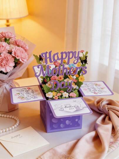 1pc 3D Pop-Up Mother's Day Greeting Card With Envelope - Vibrant Floral Design, Heartfelt Wishes And Creative Gift Suitable For Mom Or Elderly Women, Mother's Day Gift | Elegant Calligraphy | Laser Cut Details, Mom Birthday Gift