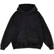 Men's Washed Distressed Pocket Hoodie Vintage Oversized Hoodie Acid Wash Cotton Pullover Hoodies For Streetwear Sweatshirts - Street Fashion - 黑色 - 查看 6