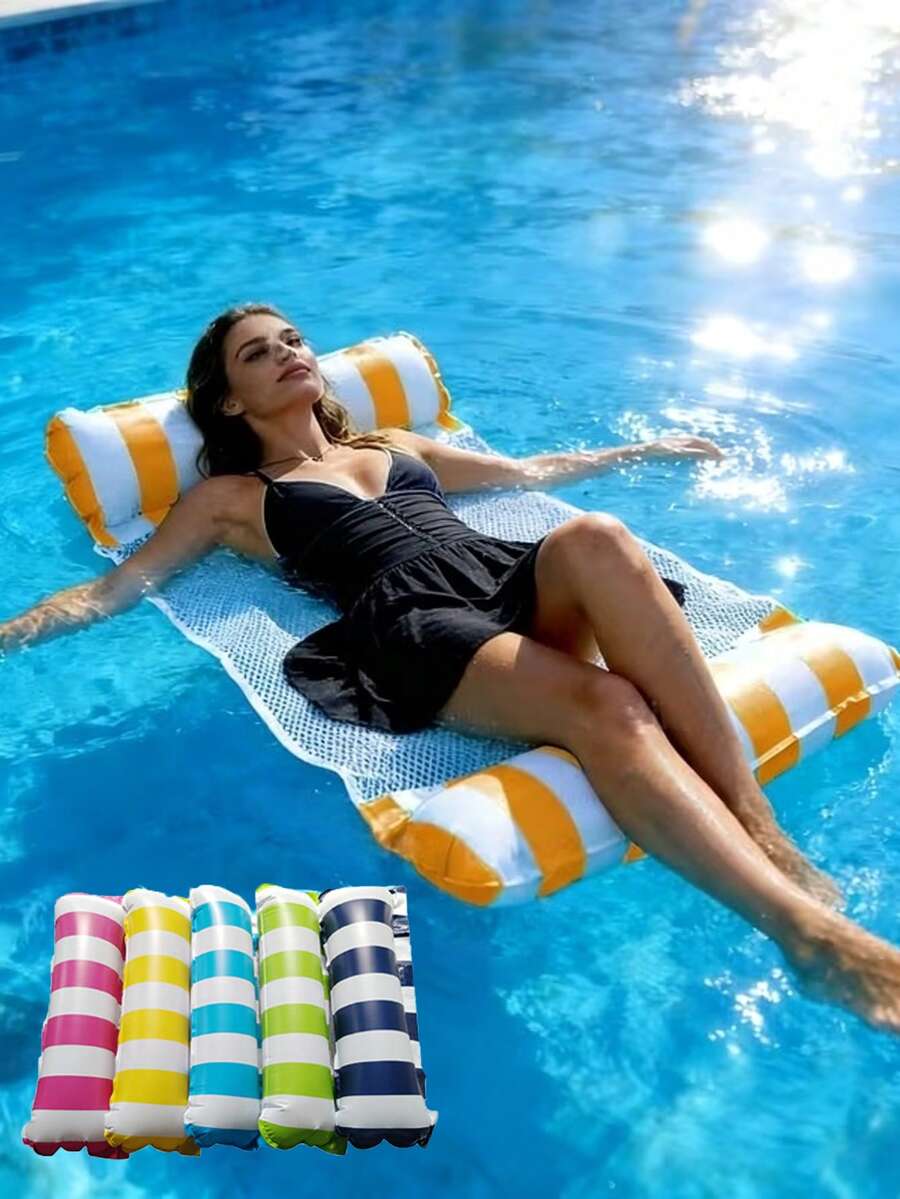 Inflatable Water Hammock Lounger - Durable PVC Material, Foldable Striped Inflatable Pool Float, Suitable For Pool Party And Summer Gift - Multicolor - View 1