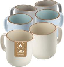 vancasso Kaffeetassen Set 6er, RENO Kaffeeservice 480ml Große Steingut Kaffeebecher mit Henkel, Moderne Kaffeetasse Set für Tee, Saft, Latte, Cappuccino, , Spülmaschinen- & Mikrowellenfest, Bunt - Weiss - Übersicht 10