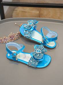 Girls' Princess Sandals, New Summer Blue Rhinestone Bow Soft Bottom Non-Slip Children Sandals - Blue - View 3