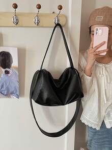 Casual Tote Bag, Fashion Large Square Bag, Pu Leather Shoulder Bag For Women - Black - View 4