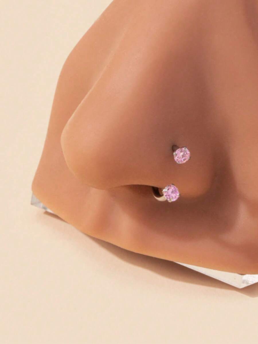1 Stück modischer Nasenring aus Edelstahl in Herzform mit funkelndem Zirkonia-Stein, geeignet für den täglichen Körperschmuck von Frauen, Geschenk für Freunde (Hinweis: Stift-Durchmesser 1mm) - Verschiedenfarbig - Übersicht 1