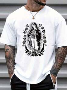 Camiseta de manga corta casual para hombre con estampado de la Virgen María - Blanco - Ver 7