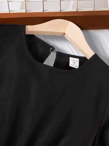 Girls' Casual Fashionable Waist Cinched Cute Sweet Dress, Spring/Summer - Black - View 4
