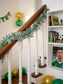 1pc Football Themed Sequin Decorative Wreath, Decorated With Cartoon Style Black & White Football Patterns, Snowflake Patterns, And Green Ribbons, Creating A Festive Atmosphere, Suitable For Football Parties, Commemorative Events, And Various Themed Activities. - One Size Fits All - View 7