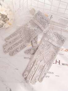 Women's Lightweight Lace Breathable Touchscreen Driving/Cycling Gloves, Cute Solid/Floral Print, Polyester Material, Summer UV Protection - Multicolor - View 19