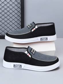 黑色春季新款男士乐福鞋 正式布鞋 一脚蹬透气防滑休闲帆布鞋 - 黑色 - 查看 2