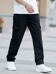 Men's Washed Casual Straight-Leg Non-Stretch Denim Jeans - Black - View 3