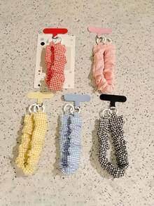 1pc INS Style Plaid Phone Lanyard, Elastic Strap, Fashionable Women's Anti-Lost Wrist Strap, CCD Keychain Pendant, Phone Lanyard, Camera Earphone Anti-Lost Strap, Wrist Decor, Bag Pendant, Phone Accessories, Multi-Color Options - Multicolor - View 1
