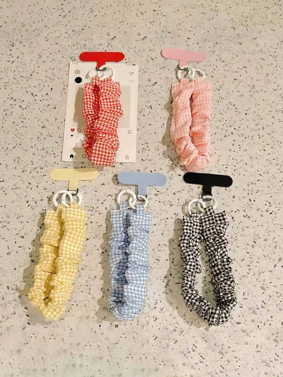 1pc INS Style Plaid Phone Lanyard, Elastic Strap, Fashionable Women's Anti-Lost Wrist Strap, CCD Keychain Pendant, Phone Lanyard, Camera Earphone Anti-Lost Strap, Wrist Decor, Bag Pendant, Phone Accessories, Multi-Color Options - Multicolor - View 1