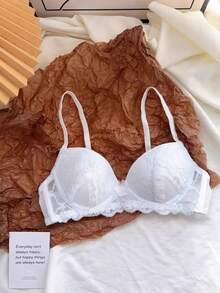 Japanese-Style Gentle And Sweet Women's Lingerie, Romantic Lace, Pure Desire Style, Small Chest Gathering, Wireless Bra - Baby Blue - View 3