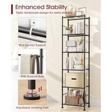 6-Tier Metal Storage Shelves - Slim Shelf Organizer with Reinforced Side Bars Spacious Storage for Kitchen Bathroom and Laundry Room Organization 18.2" x 12.5" x 70.1" Black - Negro - Ver 5