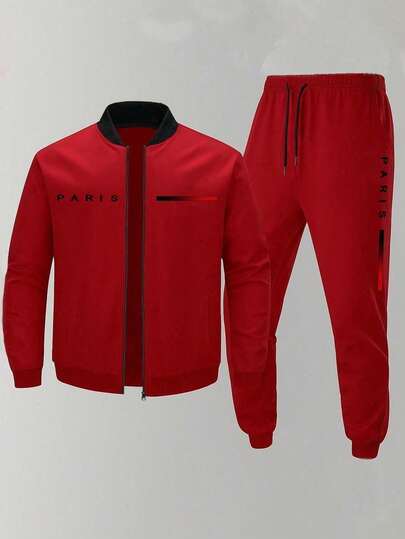 男士休闲户外运动徒步简约时尚外套和裤子套装，秋冬春季