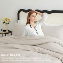 Beige Queen Comforter Set 3 Pieces Boho Solid Breathable Quilted Style Bedding Sets Luxury Fluffy Soft Bed Set with Down Alternative Comforter for All Season 1 Comforter and 2 Pillowcases - Beis - Ver 6