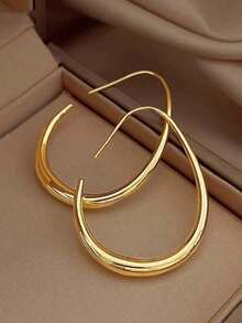 1pair Simple U-Shaped Hoop Earrings For Women Elliptical Large Earrings, Women's Minimalist Earrings, Personalized 1U1A - One Pair Of Gold - View 11
