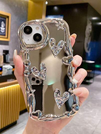 电镀镜面立体爱心苹果15promax手机壳14苹果13手机壳12女款11品牌
