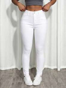 Women's Pocket Skinny Casual Jeans - White - View 3