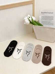 3/5 pares de calcetines invisibles con lazo estilo coreano, calcetines casuales sin costuras, transpirables y para uso diario - Multicolor - Ver 3