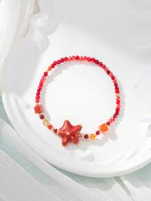 1pc Women's Fashion Minimalist Starfish Beaded Elastic Bracelet, Suitable For Beach Vacation Wear - Multicolor - View 12