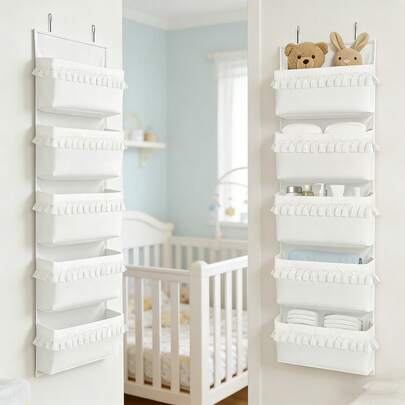 Phụ kiện trang trí tủ quần áo phong cách Bohemian có tua rua, túi đựng đồ đa năng nhiều lớp có thể gấp gọn, thích hợp cho phòng trẻ sơ sinh.