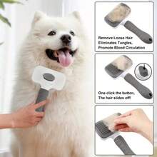 Cepillo de aseo para mascotas fácil de limpiar, adecuado para perros y gatos - Peine autolimpiante con función de eliminación de pelo con un solo clic, mango de plástico cómodo, diseño ergonómico, adecuado para eliminar el pelo de perro y aseo, accesorios de aseo para perros, herramientas de aseo para mascotas, accesorios modernos para mascotas, productos para mascotas duraderos - Gris - Ver 8