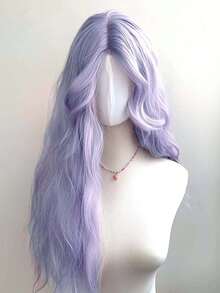 Kids Purple Long Roll Synthetic U-Part Lace Wig Mid-Split Bangs Large Wave Curly Hair Long Wig - Multicolor - View 6