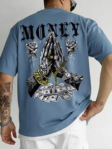 Zrgoth 男士休闲百搭简约印花元素短袖T恤 - 霧霾藍 - 查看 2