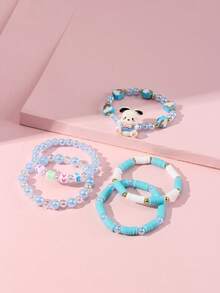 5pcs/Set Sanrio Girls Cute Rabbit, Puppy, Flower Soft Clay Pendant Beaded Bracelet Set, Suitable For Holiday Party, School, Birthday Gift For Girls, Random Color - Multicolor - View 9