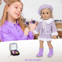 12PCS Fashion Fantasy Purple Children's Doll Clothing Accessories (Includes A Set Of Purple Suit + Shoes + Sunglasses + Lipstick + Eye Shadow + Blush + Purple Bag) Suitable For 16-18 Inch Children's Dolls, Children's Dress-Up Toys, Suitable For Children Over 3 Years Old, Holiday Gifts, Birthday Gifts - 紫色 - 查看 5