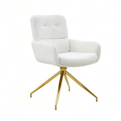 [Set Of 2] European Swivel Chair With Luxurious And Lightweight Design: Black PU Upholstery + Gold Metal Legs, Silent 360° Swivel, Set Of 2 For Dining Rooms / Relaxation Areas.