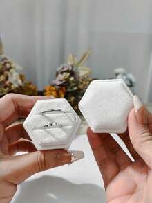 1Pc Velvet Hexagonal Double-Layer Ring Box Portable Jewelry Gift Case For Proposal Engagement Wedding Anniversary Keepsake Storage - Multicolor - View 10