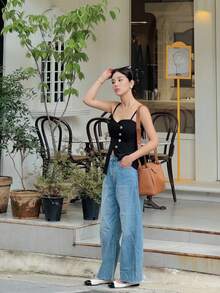 Áo khoác cardigan nữ thời trang, thanh lịch, ôm dáng, dây mảnh, cổ chữ V, xẻ tà, chất liệu vải dệt, cúc kim loại, thích hợp mặc hàng ngày, đi du lịch, đi học, hẹn hò buổi tối, dự tiệc sinh nhật, mùa hè. - màu đen - Xem 4