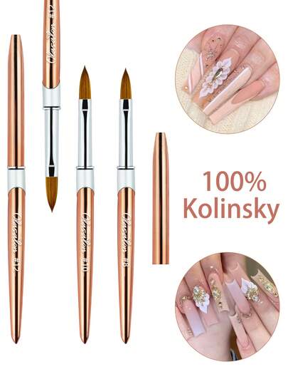  Cepillo de uñas de pelo de visón 100% puro Olasalon, de aleación de aluminio dorado, apto para manicura casera y herramientas de salón, adecuado para DIY