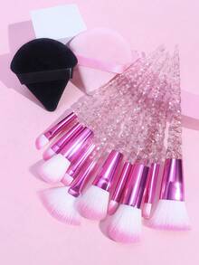 YZIMENG 10pcs Professional Makeup Brush Set + 2pcs BB Cream Puff, Blush Brush, Powder Brush, Makeup Tools, Pink & Burgundy Eyeshadow Brushes Full Set - Multicolor - View 2