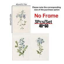 一套三幅复古蓝色植物画廊墙面艺术印刷品，乡村风格墙面装饰，花卉艺术帆布海报，乡村农舍风格装饰，适用于客厅、卧室、厨房、餐厅、咖啡厅、家庭办公室、走廊、家居和房间装饰 - 彩色 - 查看 15
