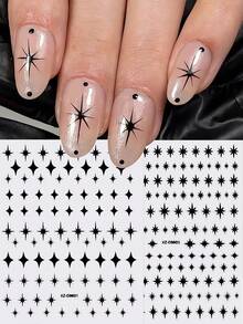 6pcs Black Star Nail Art Stickers Set - 3D Self-Adhesive Mixed Starburst, Alphabet & Star Nail Decals Gifts For Women Girls - 6sheets,Y2K Gothic Punk Style, Waterproof Nail Decoration For Acrylic Nails, DIY Manicure Accessories For Nail Salon & Home Use - Multicolor - View 8