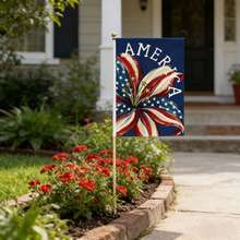 4th Of July Yard Flags Red White And Blue Flower Dog Patriotic Garden Flag For Lawn Outdoor Holiday Decorations - 藍色 - 查看 4
