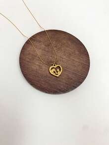 1件不锈钢防水不褪色心形女孩与马吊坠项链，适合女性日常佩戴 - 金色 - 查看 5