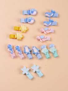 16件套发夹，可爱海洋风发夹，日常佩戴及派对发饰 - 彩色 - 查看 4