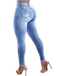 Women's Butt Lifting Jeans, High Stretch Leggings, Fashionable And Elegant, Suitable For Dates, Commuting, Casual Travel, Valentine's Day And New Year Wear. - 中藍色 - 查看 12